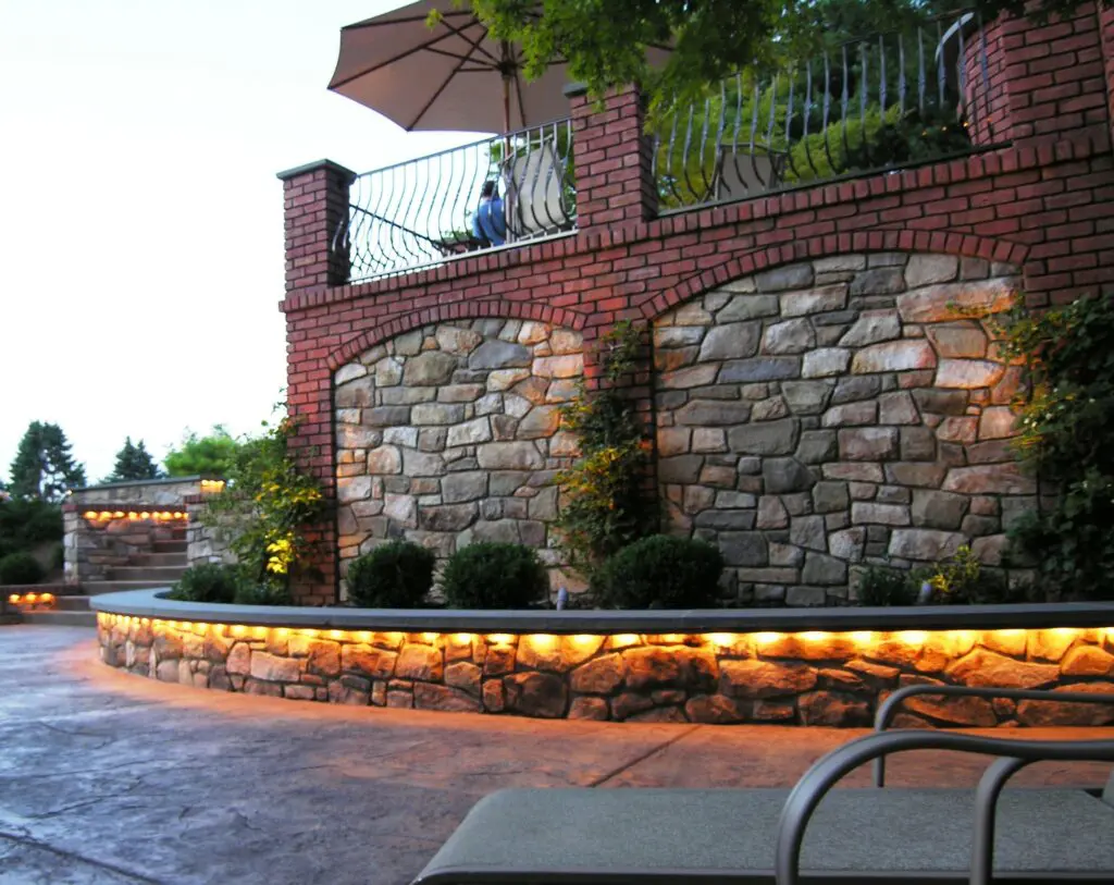 Masonry Garden Terraces Incorporating Aluminum Railing And Custom Built-In Lighting, Lancaster, Pa