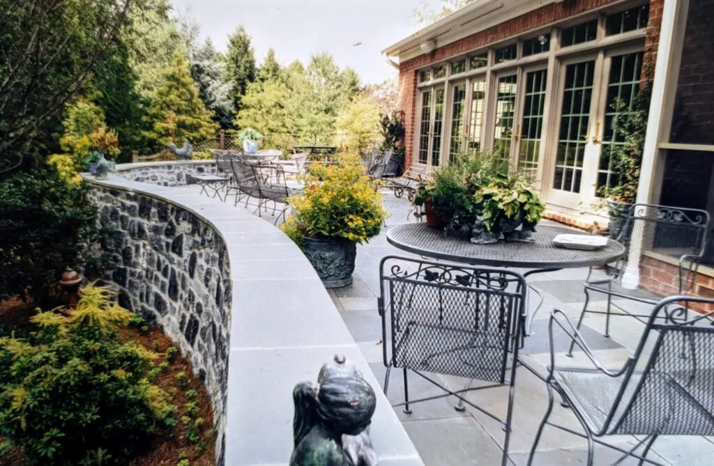 Natural Limestone Walls, Capped With Bluestone, Provide Safety Barrier And Seating, Harrisburg, Pa