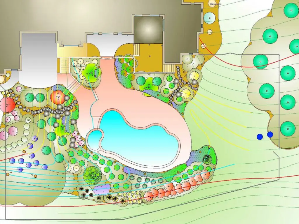 Landscape Design 8 Cad 2-D Plan For Pool Terrace Garden, Leola Pa