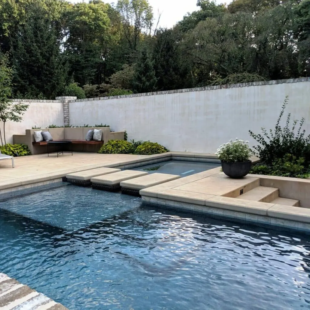 Outdoor Patio Design And Installation 18 Modern Brushed Concrete Patio And Pool Steps