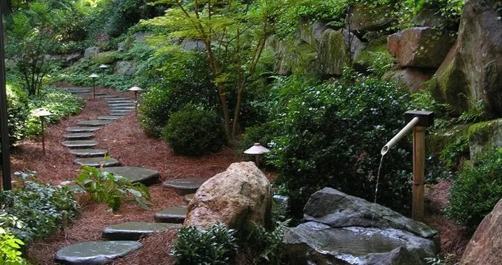 A Tsukubai Water Fountain In A Tranquil Backyard Forest Designed By Garden And Landscape Experts From Hanselman Landscape &Amp; Gardens