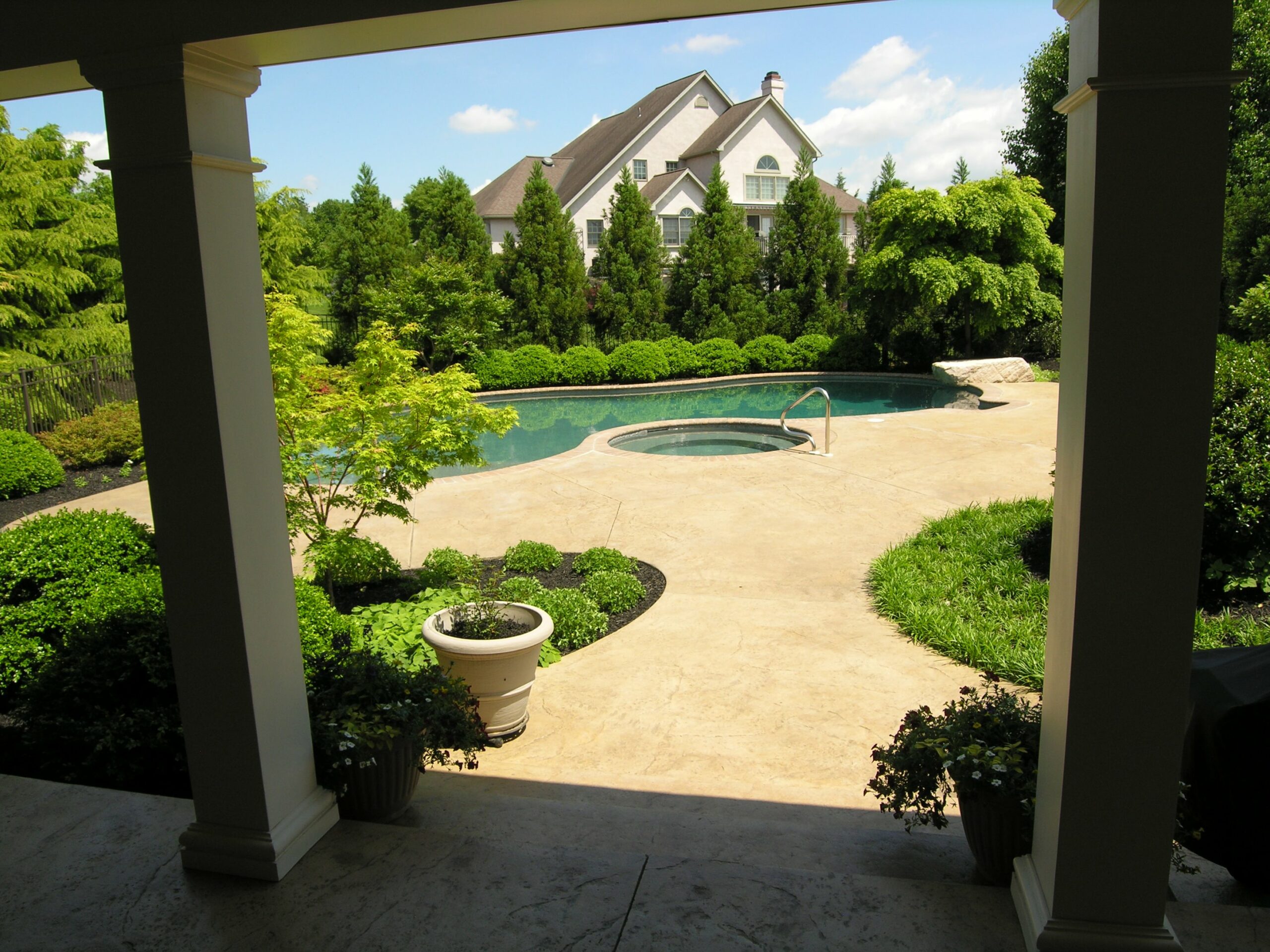 Deep Porch Frames View Of Private Swimming Pool Oasis, Lancaster, Pa