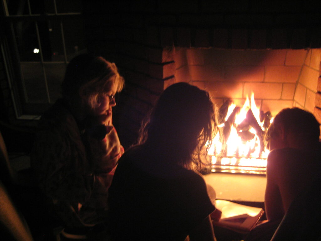 Children Read By Outdoor Fireplace, Lancaster, Pa