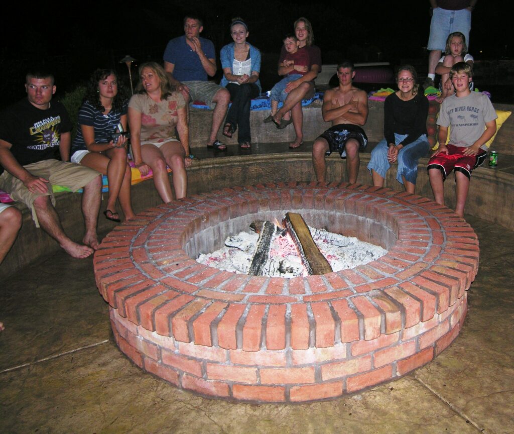 Brick Fire Pit With Layered Seating Terraces On Uphill Side, Lancaster, Pa