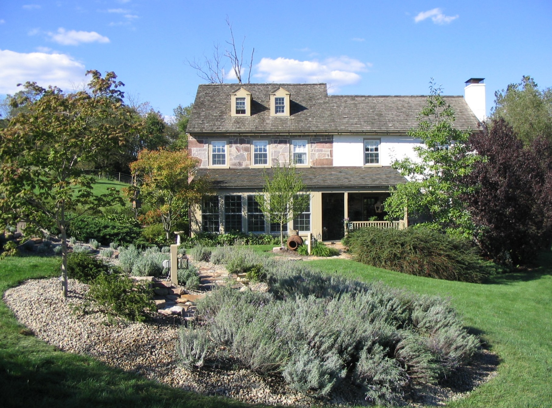 Mediterranean-Inspired Herb Garden And Rustic Stone Paths Complement Farmhouse Landscape, Morgantown, Pa