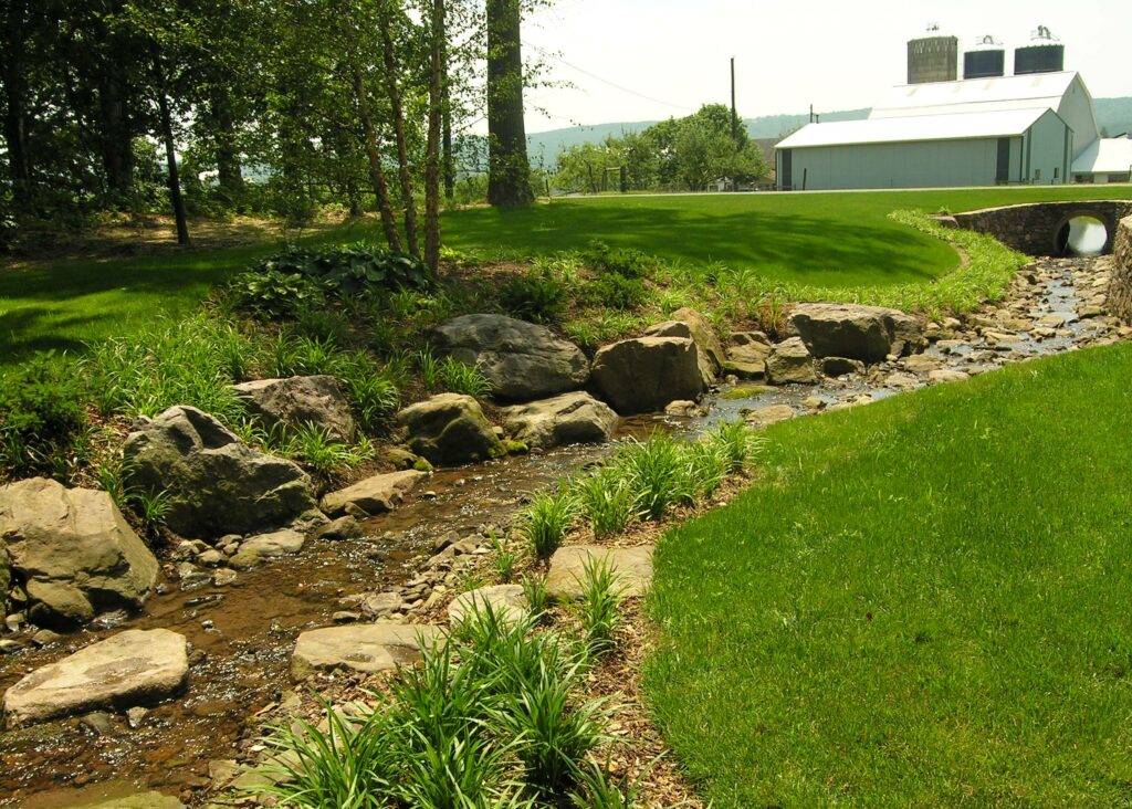 Enhancing Eroded Stream Bank In Farm Country With Naturally-Arranged Boulders, Morgantown, Pa