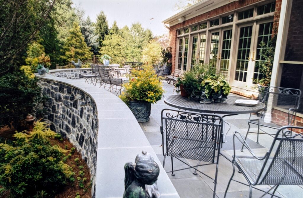 Natural Limestone Walls, Capped With Bluestone, Provide Safety Barrier And Seating, Harrisburg, Pa