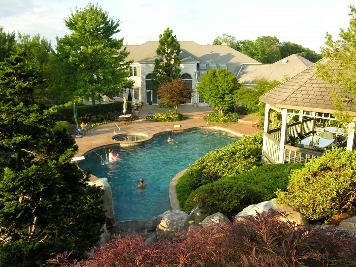 Plantings Soften Ample Patio, Bringing Life And Natural Beauty To Swimming Pool Garden, Manheim, Pa