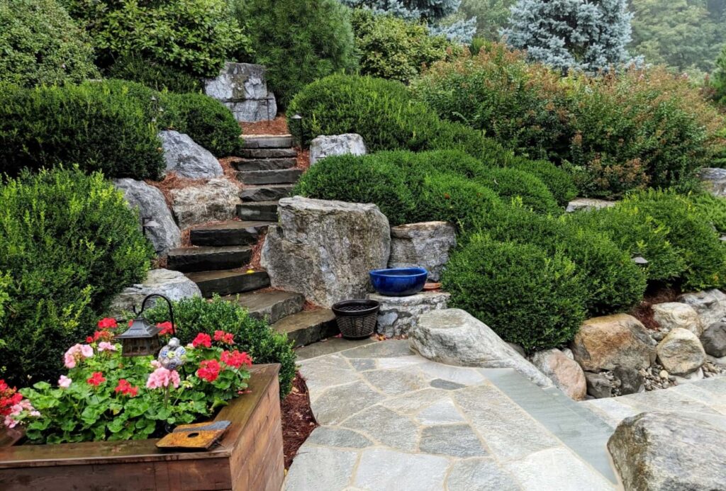 Natural Stone Paving Connects With Stone Slab Staircase, Lancaster, Pa