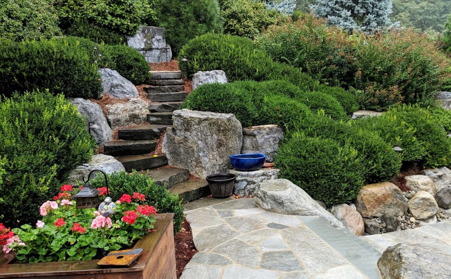 Natural Stone Paving Connects With Stone Slab Staircase, Lancaster, Pa