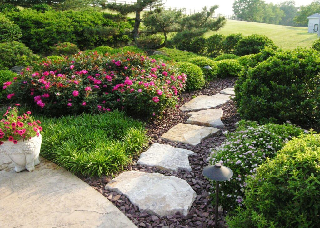 Stepping Stone Path Leads Through Garden To Side Lawn, Manheim, Pa