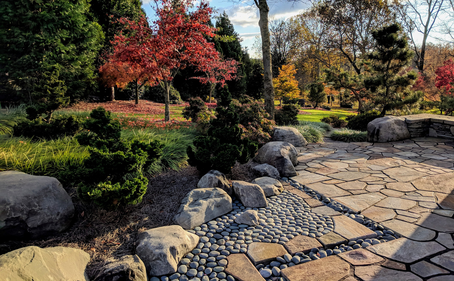 Evergreen Trees Embrace The Garden With Privacy And Shelter, Manheim, Pa