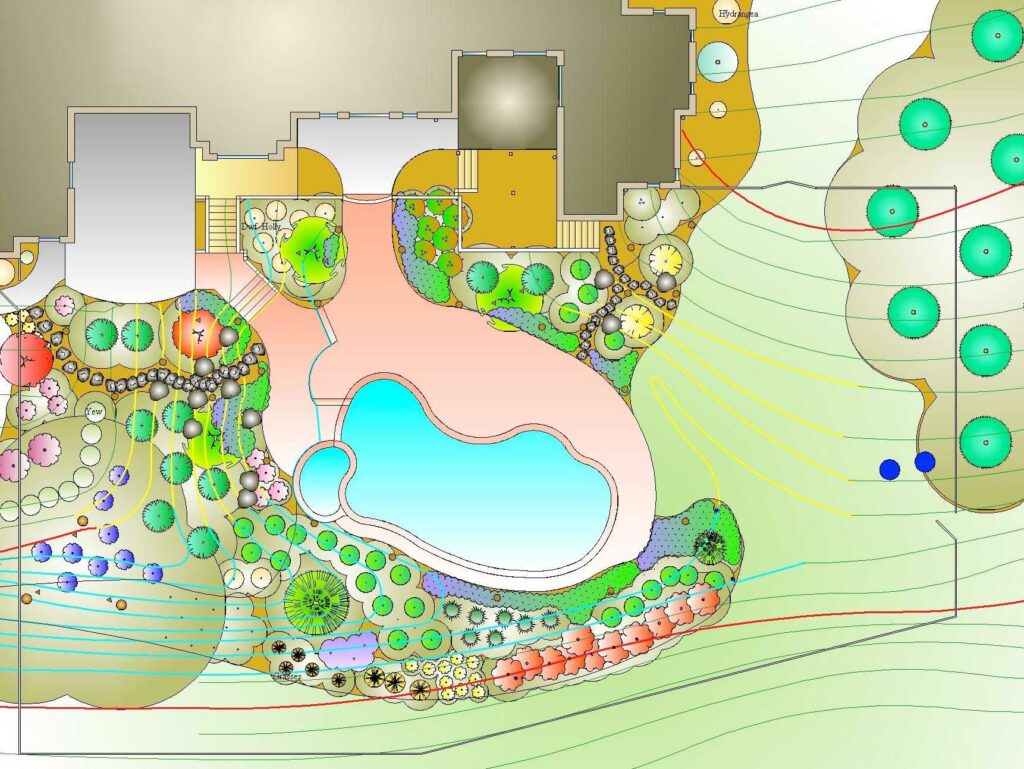 Landscape Design 12 Cad 2-D Plan For Pool Terrace Garden, Leola Pa