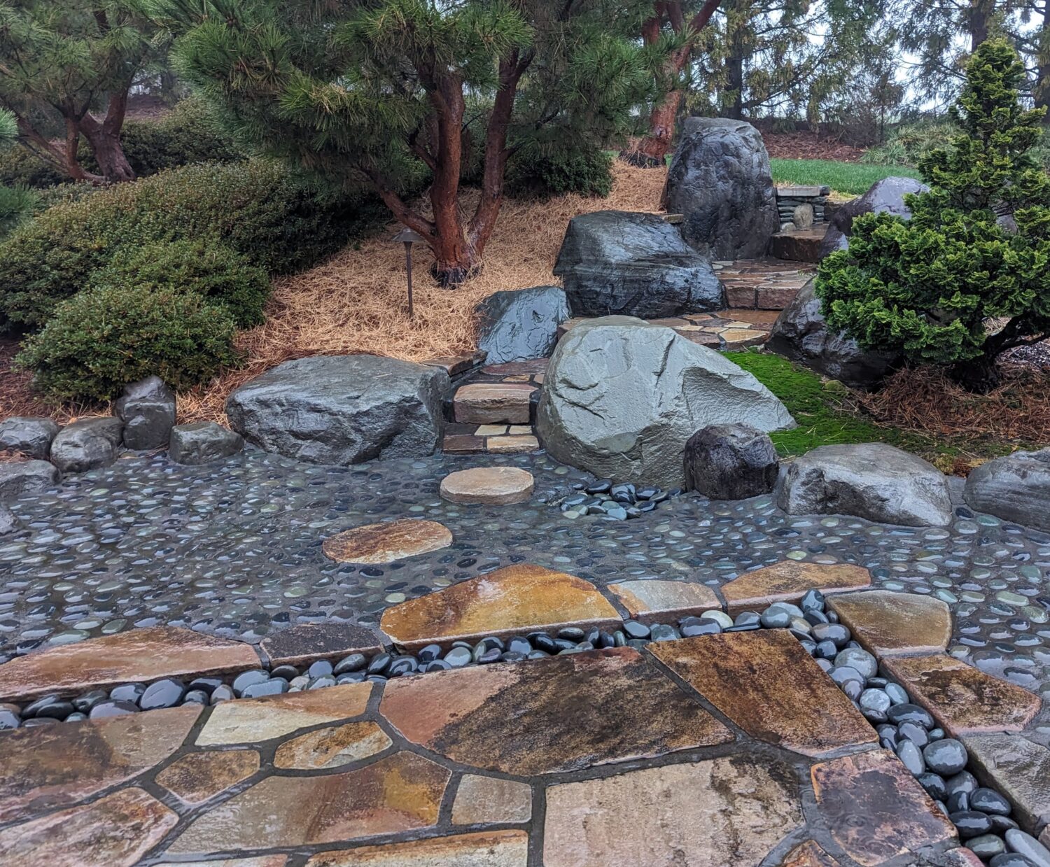 Natural Boulders Adorn Outdoor Patio And Garden